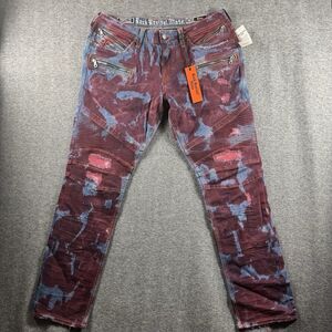 Rock Revival Elroy Skinny Moto Mens Acid Wash Biker Jeans Pant Size 38 X 34